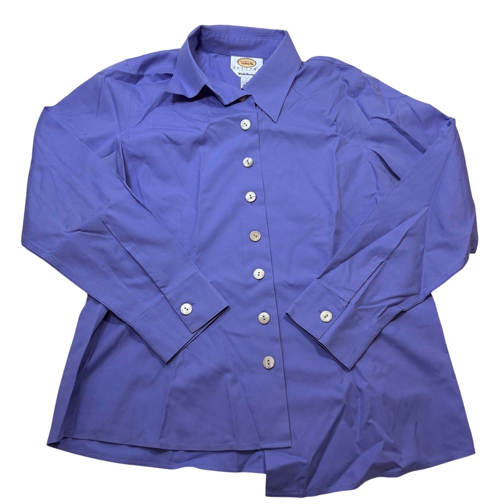 Talbots Petites Purple blue Button Down Shirt 8P Wrinkle Resistant Blouse